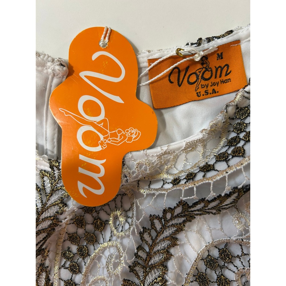 NEW Voom Joy Han Womens Metallic Gold Lace Embroidered Top White Medium Boho - Picture 5 of 8